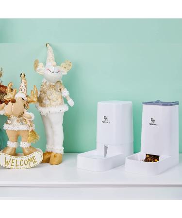 Self-Dispensing Pet Food and Water Feeder Bundle for Cats and Dogs - Automatic Gravity Dispenser Station Set for Large, Medium, Small Pets - Square Design in White - Buy Online on GoSupps.com