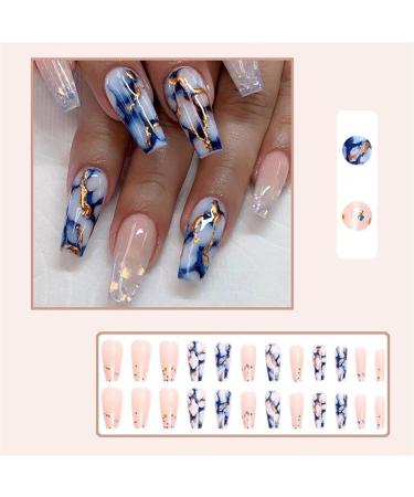 Nail art pieces flash blue marble medium wear nails nail stickers false nails nail art INS style wear nails 1 count (Pack of 1) - Buy Online on GoSupps.com