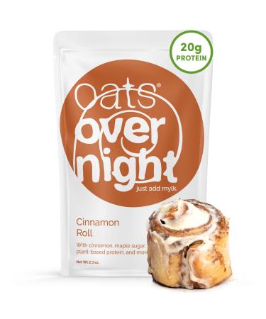 Oats Overnight - Cinnamon Roll - Vegan, 20g Protein, High Fiber Breakfast Shake - Gluten Free, Non GMO Oatmeal (2.3 oz per meal) (8 Pack)