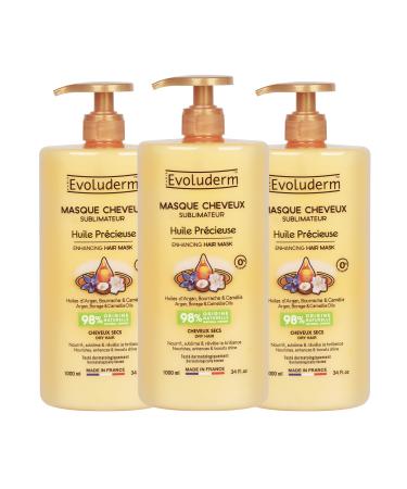 Evoluderm EVOLUDERM - Precious Oil Enhancer Hair Mask - 1000 ml - 98% Natural Origin - Vegan - Made in France - Pack of 3 x 1000 ml