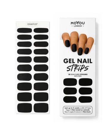 MOYOU LONDON Semi Cured Gel Nail Wraps 20 Pcs Gel Nail Polish Strips for Salon-Quality Manicure Set with Nail File & Wooden Cuticle Stick (UV/LED Lamp Required) - Blackout