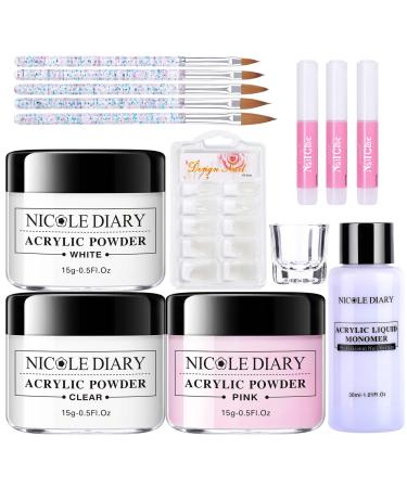 NICOLE DIARY Acrylic Powder Set - Acrylic Nail Powder with Liquid Monomer Set Acrylic Nail Kit for Professional Acrylic Nails Extension, Beginner Nail Art Starter Kit for Home DIY French Nails White Clear Pink 2 - Buy Online on GoSupps.com