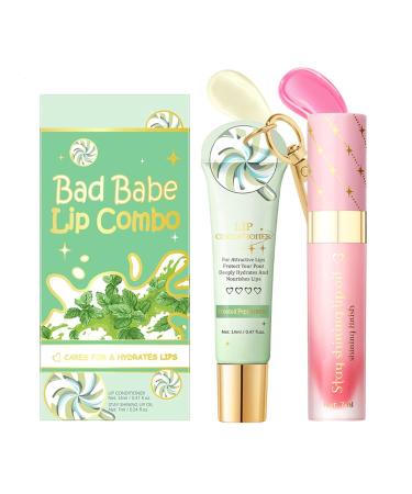 FEESHOW Frosted Peppermint Lip Care Set: 2 Pack Hydrating Lip Balm & Nourishing Oil for Smooth Fresh Lips Pink Green One Size One Size Pink Green - Buy Online on GoSupps.com