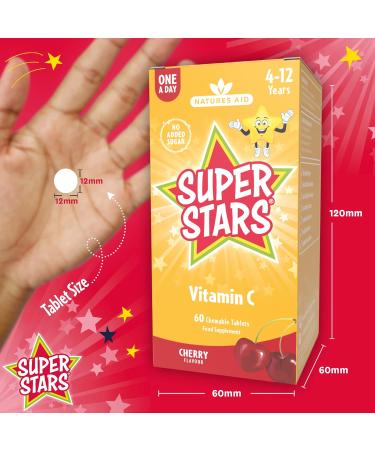 Natures Aid Super Stars Vitamin C for Children 4-12 Years - 60 Chewable Tablets - Buy Online on GoSupps.com