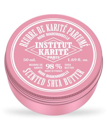 Institut Karit Paris 98% Pur Beurre de Karit Rose Mademoiselle 50ml Produit naturel pour cheveux corps et visage Pure Shea Butter for body face and hair 1 unit (Lot de 1)