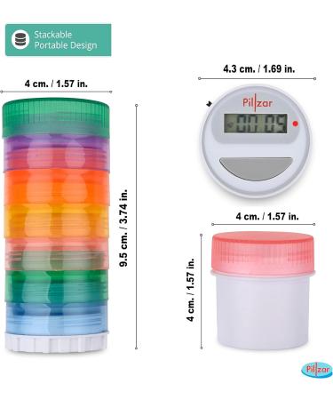 Portable Stackable Pill Organizer and Timer Cap with 14 countdown alarm presets. Comes with 1 Timer  6 Small Stackable Containers  1 Large Container  and 2 Magnetic Adapters. Travel Friendly. - Buy Online on GoSupps.com