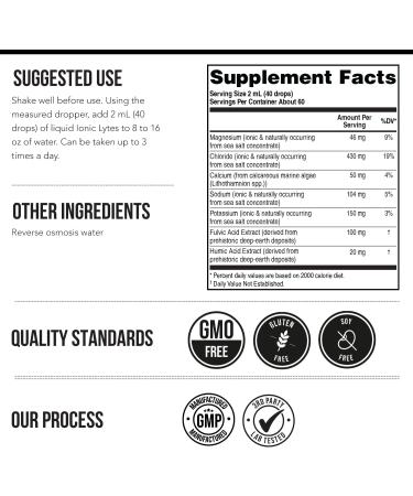 Ionic Lytes Electrolyte Mineral Complex with Ionic Sea Salt Fulvic & Humic Acid - Supports Hydration Electrolyte & Mineral Balance & Muscle Function (4 oz) - Soy-Free Gluten-Free cGMP - Buy Online on GoSupps.com
