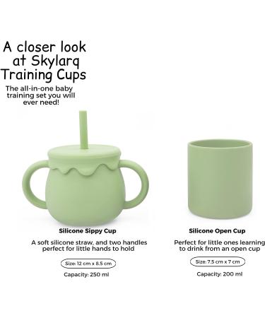 Skylarq Silicone Sippy Cup for Baby 6 Months+ | 8.5oz Spill-Proof, BPA-Free Sippy Cup with Straw | 6oz Open Kids Cup | Toddler Cup in Olive Green - Buy Online on GoSupps.com