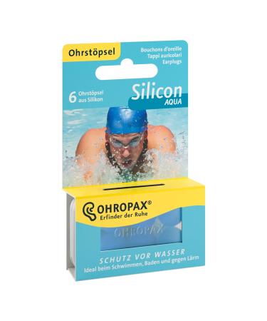 Ohropax Silicon aqua earplugs - 1x 6 pieces - waterproof pre -ear plugs made of skin -friendly silicone - to protect against water when swimming - reusable