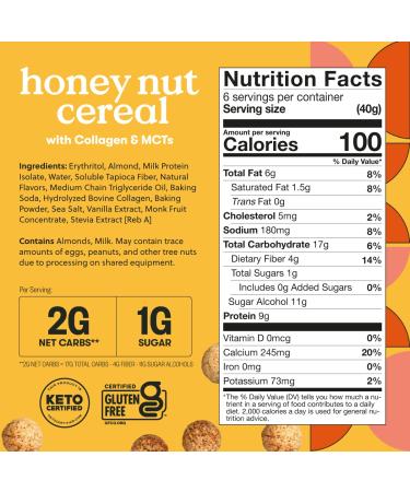Keto Cereal - Low Carb, Zero Sugar, Grain Free Protein Cereal | Keto Snacks - Great Keto Breakfast Option (Honey Nut) - Buy Online on GoSupps.com