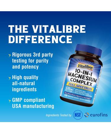 Vitalibre 10 in 1 Magnesium Complex 120 Caps and L-Theanine 200mg 60 Caps - Buy Online on GoSupps.com