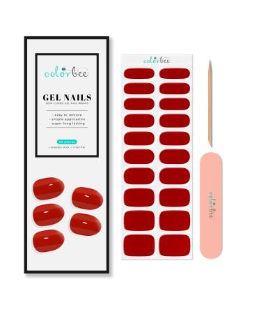 Semi Cured Gel Nail Strips- Nail Polish Strips- Gel Nail Art Polish Stickers- Long Lasting & Easy to Apply- Works with Any UV Nail Lamp (Red)