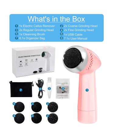 Electric Callus Remover - Lermende Foot File USB Rechargeable Pedicure Tool | 6 Grinding Heads | Professional Foot Care Sander for Cracked Heels & Hard Skin - Pink - Buy Online on GoSupps.com