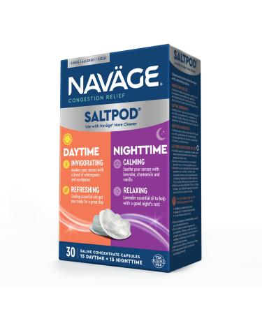 Navage Daytime & Nighttime SaltPods 30-Packs (15 Each Variety) - Salt Pod Refills Only - Exclusively Designed for The Nose Cleaner - Day/Night Sinus Rinse for Better Breathing Around The Clock Daytime & Nighttime Formula