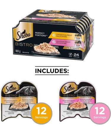 SHEBA Bistro Perfect PORTIONS Cat Food Wet Adult Cuts in Gravy Chicken in Alfredo Sauce and Salmon in Creamy Sauce Entr e Variety Pack of 12 75g Trays Cuts in Gravy Variety Pack 75 g (Pack of 12) - Buy Online on GoSupps.com