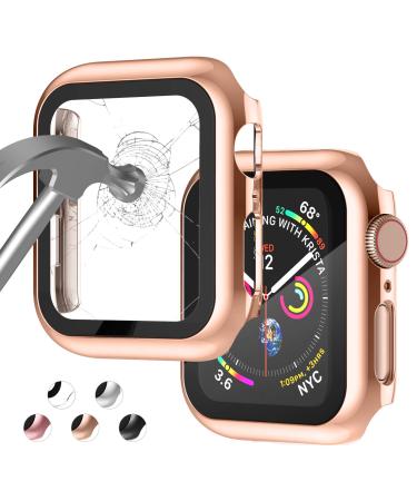 Apple Watch Case for Apple Watch 38MM Series 3/2/1/ with Built-in Tempered Glass Screen Protector All-Around Ultra-Thin Bumper Full Cover Hard PC Protective Case for iWatch rose gold For Series 3/2/1 38mm