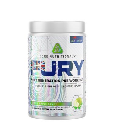 Core Nutritionals Fury Platinum Pre Workout Intensifier with 375mg Caffeine, 5G Creatine Monohydrate, 6G L-Citruline for Maximum Pump, Power, Focus and Energy, 20 Servings, (Green Apple Candy)