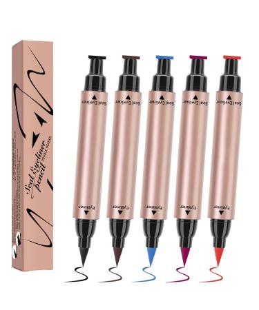 EONFAVE 2in1 Multicolor Matte Liquid Eyeliner Stamp 5 Colors Double Sided Waterproof and Durable Colorful Eyeliner