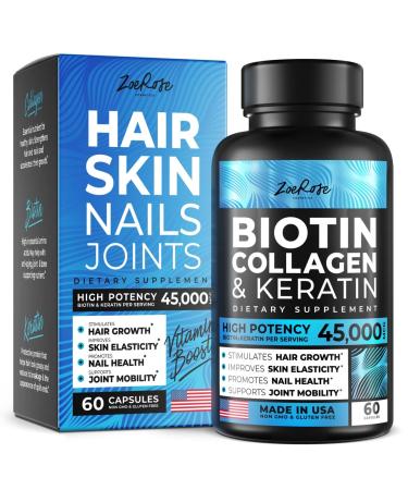 Biotin Vitamins for Hair Skin and Nails with Collagen and Keratin - Skin, Hair and Nails Vitamins - Made in USA - Hair Pills for Growth for Women - 60 Keratin Collagen Biotin Pills - Buy Online on GoSupps.com