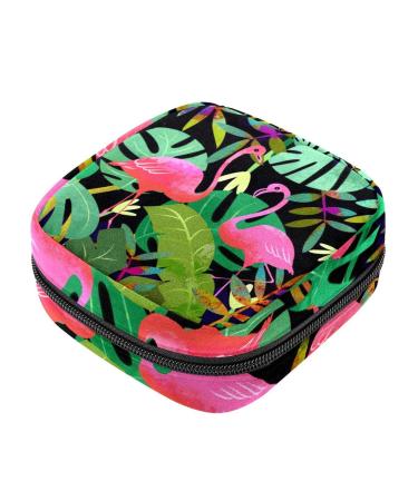 Menstruation pad bag with zipper women's napkin bag tampons collective bags for women and girls (cute flamingos)