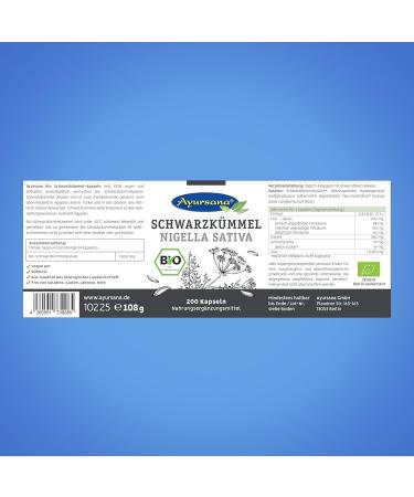 Buy Ayursana Vegan Organic Black Cumin Capsules - 500 ct Nigella Sativa 1800mg Daily Dose from Egypt | Natural Wellness & Supplements - Buy Online on GoSupps.com