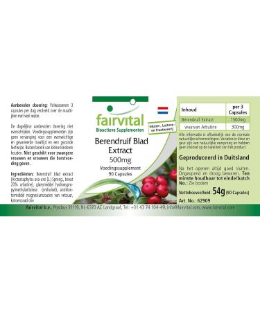 Fairvital Uva Ursi Extract 500mg | High Dose Bearberry Leaf - 20% Arbutin - Vegan - 90 Capsules - International Shipping Available - Buy Online on GoSupps.com