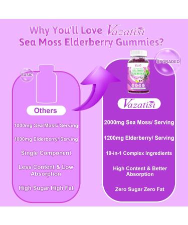 Vegan Sea Moss Gummies with Elderberry, Bladderwrack, Echinacea, Apple Cider Vinegar & More - 60Ct Supplement for Adults & Kids - Blueberry Flavor - Buy Online on GoSupps.com