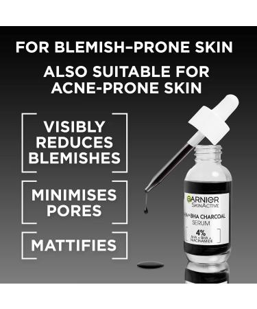 Garnier Skinactive 4% AHA BHA Charcoal Serum with Niacinamide | Resurface & Smooth Skin | Improve Marks & Blemishes | 30ml - Buy Online on GoSupps.com