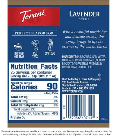 Torani Lavender Flavour Syrup Pet (Plastic) Bottle 750 ml. & Syrup Pump for Syrup Bottles 1-Count - Buy Online on GoSupps.com
