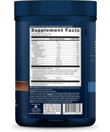 Ancient Nutrition Multi Protein Animal Based Powder 26g Protein Grass Fed Whey Bone Broth Collagen Peptides Colostrum & Probiotics Supports Joint & Gut Health Milk Chocolate 15 Servings - Buy Online on GoSupps.com