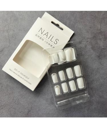 White Glitter Square Fake Nails - 24Pcs Short Acrylic Press On Nails for Women - Buy Online on GoSupps.com