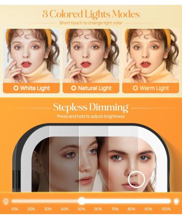 Gospire Lighted Travel Makeup Mirror With Light and Magnification 3X Magnification Rechargeable Small Mirror with Three-color Adjustable Light Led Mini Mirror for Purse - Black - Buy Online on GoSupps.com