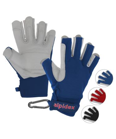 ALPIDEX Via Ferrata Gloves Unisex Real Leather Climbing Gloves Half Finger Gloves Wild Blue L