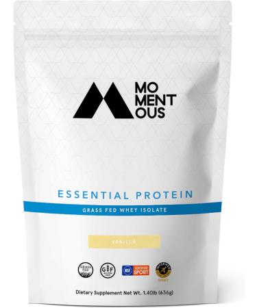 Momentous | Essential Grass-Fed Whey Protein Isolate  24 Servings Per Pouch for Essential Everyday Use  Gluten-Free  NSF Certified (Vanilla) Essential Vanilla