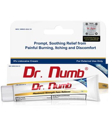Dr. Numb 5% Lidocaine Topical Anesthetic Numbing Cream for Pain Relief, Maximum Strength with Vitamin E for Real Time Relieves of Local Discomfort, Itching, Pain, Soreness or Burning - 10g (1)