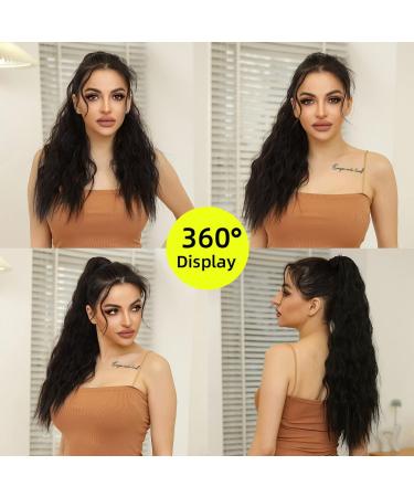 24 Inch Black Wavy Oefei Ponytail Extension - Long Corrugated Synthetic Hair with Velcro Fastener for Women - Buy Online on GoSupps.com