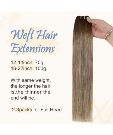 Easyouth Real Human Hair Balayage Sew in Weft Extensions Remy 16 Inch Brown to Medium Blonde Ombre - 100g - Buy Online on GoSupps.com