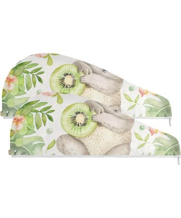 Kiwi Fruit Flower Koala Hair Towel 2 Pack | Super Absorbent Quick Dry Hair Turbans for Women & Girls - Buy Online on GoSupps.com