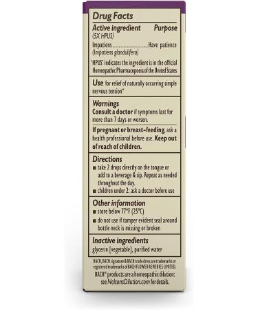 Bach Original Flower Remedies Impatiens for Patience - Non-Alcohol Vegan Formula | 10mL Dropper - Buy Online on GoSupps.com