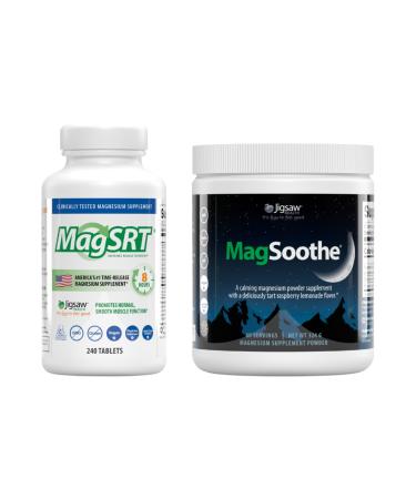 Jigsaw Health Magnesium Bundle | MagSRT 240 Tablets and MagSoothe (Raspberry Lemonade) 60 Servings (Jar)