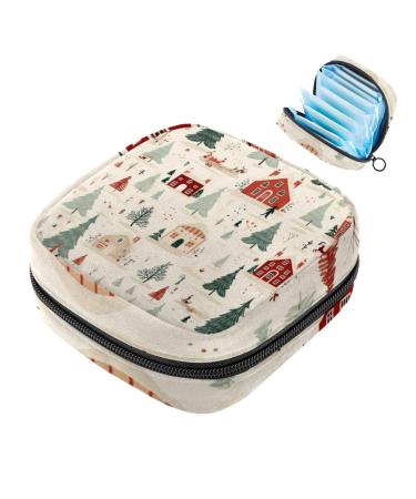 Muooum menstrualpolster bag zipper women's flip bag tampons collect bags for women girls (Christmas tree winter pattern) color 7 1 count (pack of 1)