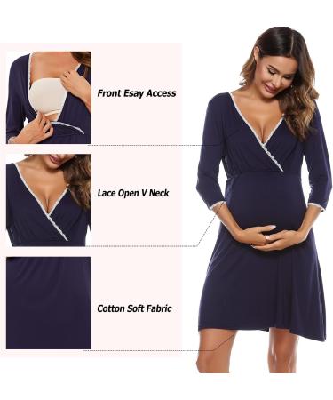 Sykooria Women's Cotton Nursing Nightdress with 3/4 Sleeves - Navy Blue S - Buy Online on GoSupps.com