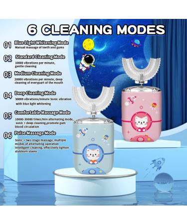 Brodio U Shaped Sonic Kids Electric Toothbrush with 6 Modes & Smart Timer - Pink Cartoon Design for Ages 1.5-7 - Buy Online on GoSupps.com