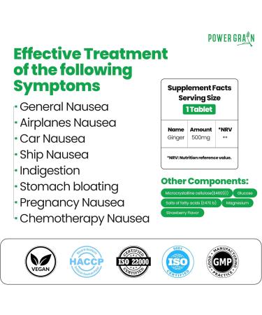 Non-Drowsy Motion Sickness Relief - 500mg Ginger Tablets for Nausea & Vomiting - Chewable Strawberry Flavor - 10 Count - Buy Online on GoSupps.com
