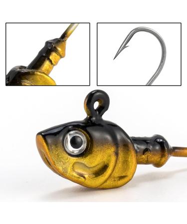 Dr.Fish 10 Pack Swimbait Jig Heads - High Carbon Steel Hooks - Saltwater Fishing Lures for Flounder, Striper, Halibut - 3D Eyes - Bass Gold - 3/8oz-10 Pack - Buy Online on GoSupps.com