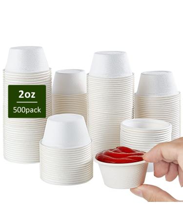 Vplus 500 Pack 2 OZ Disposable Souffle Cups 100% Compostable Portion Cups Food Sample Cups Made From Bagasse Fibe Perfect For Dips Jams Honey Sauces Nuts 2OZ 500PACK