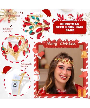 IYOU Light Up Deer Crown Red Crystal Christmas Fairy Headband Led Rhinestone Costume Xmas Hair Accessories for Women - Buy Online on GoSupps.com