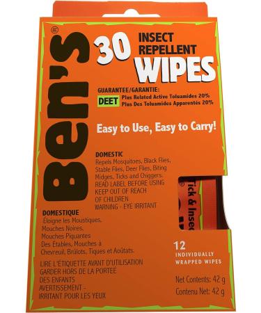 Ben's 30% DEET Insect Repellent Wipes - 12 Count, One Color - Buy Online on GoSupps.com
