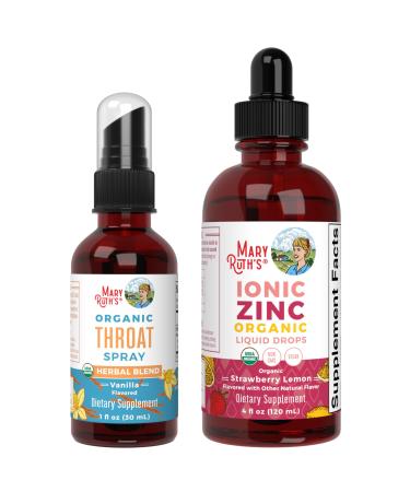 MaryRuth Organics Throat Spray (Vanilla) & Zinc Drops (Strawberry Lemon) | USDA Organic Clean Label Project Verified | Vitamins for Throat Relief Immunity & Overall Health | Vegan Non-GMO
