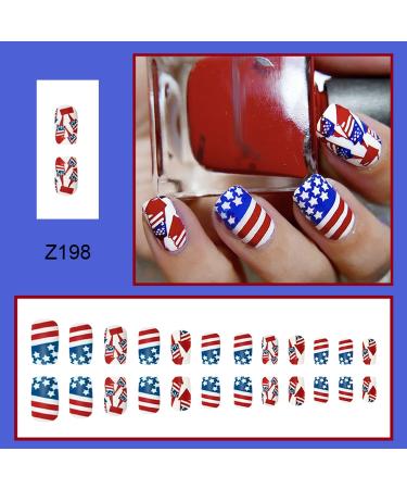 Independence Day American Flag Design Press On Nails - Full Cover Square Fake Nails for 4th of July Celebrations - Buy Online on GoSupps.com
